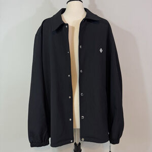 KARL LAGERFELD Men's Slim Fit Textured Snap-Front Logo Light Jacket Black XXL